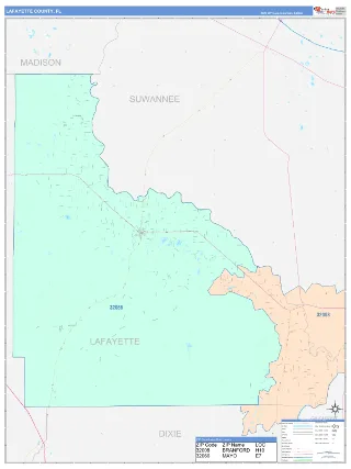 Lafayette County, FL ColorCast style ZIP Code wall map