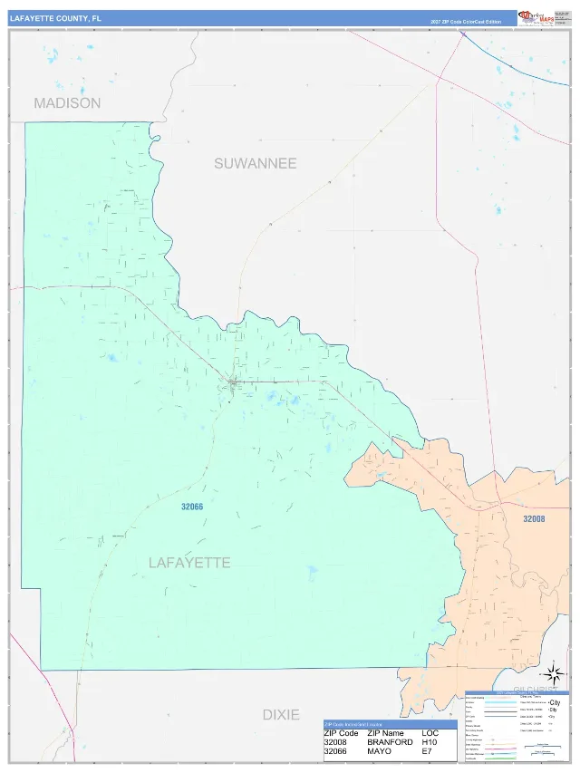Lafayette County, FL ZIP Code Wall Map, ColorCast style