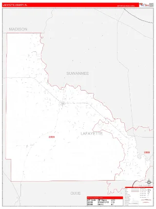 Lafayette County, FL RedLine style ZIP Code wall map