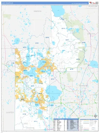 Lake County, FL Business Reference style ZIP Code wall map