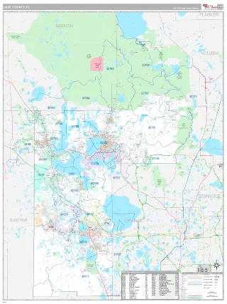 Lake County, FL Classic style ZIP Code wall map