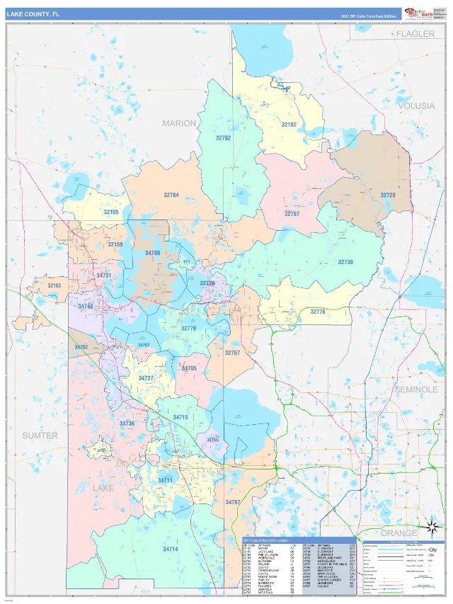 Lake County, FL ZIP Code Wall Map, ColorCast style