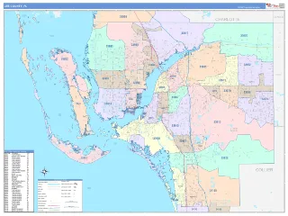 Lee County, FL ColorCast style ZIP Code wall map