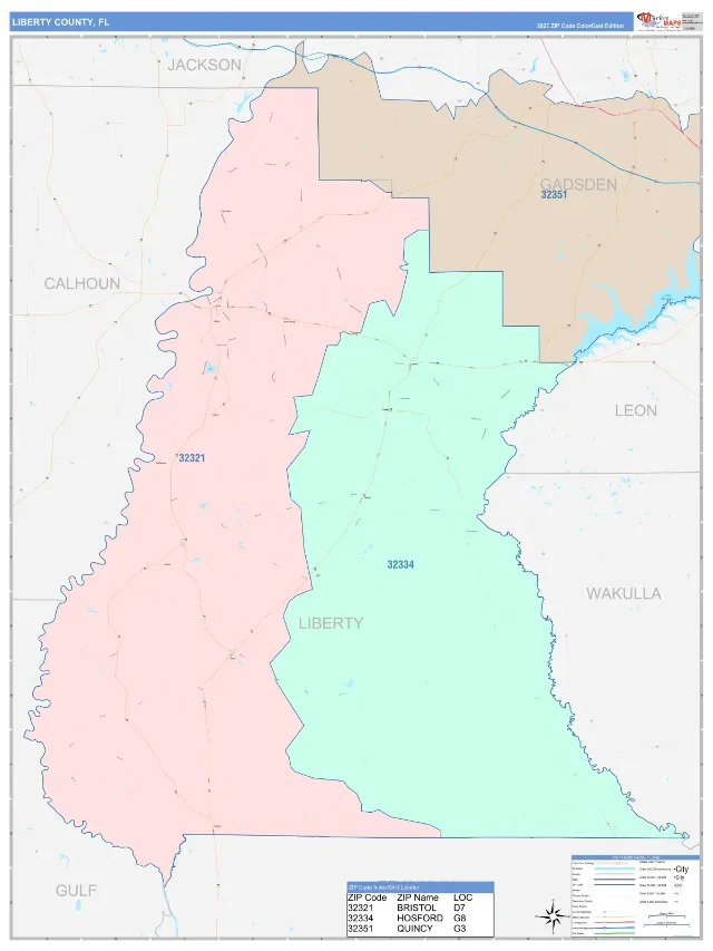 Liberty County, FL ZIP Code Wall Map, ColorCast style