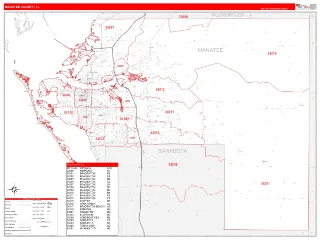 Manatee County, FL RedLine style ZIP Code wall map
