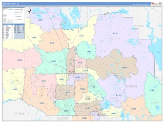 Marion County, FL ColorCast style ZIP Code wall map