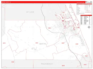 Martin County, FL RedLine style ZIP Code wall map