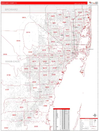 Miami-Dade County, FL RedLine style ZIP Code wall map