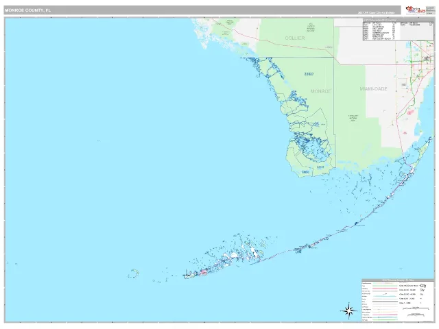 Monroe County, FL ZIP Code Wall Map, Classic style