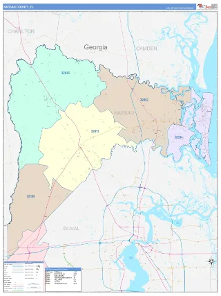Nassau County, FL ColorCast style ZIP Code wall map
