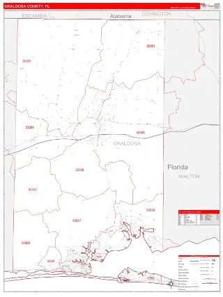 Okaloosa County, FL RedLine style ZIP Code wall map