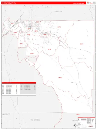 Osceola County, FL RedLine style ZIP Code wall map