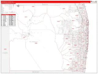 Palm Beach County, FL RedLine style ZIP Code wall map
