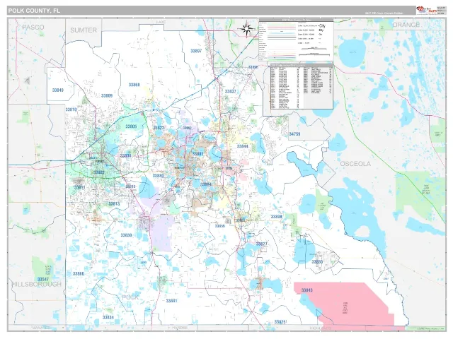 Polk County, FL ZIP Code Wall Map, Classic style