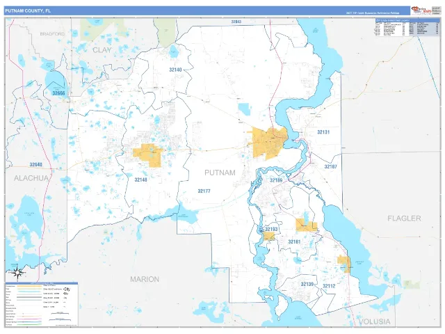 Putnam County, FL ZIP Code Wall Map, Business Reference style