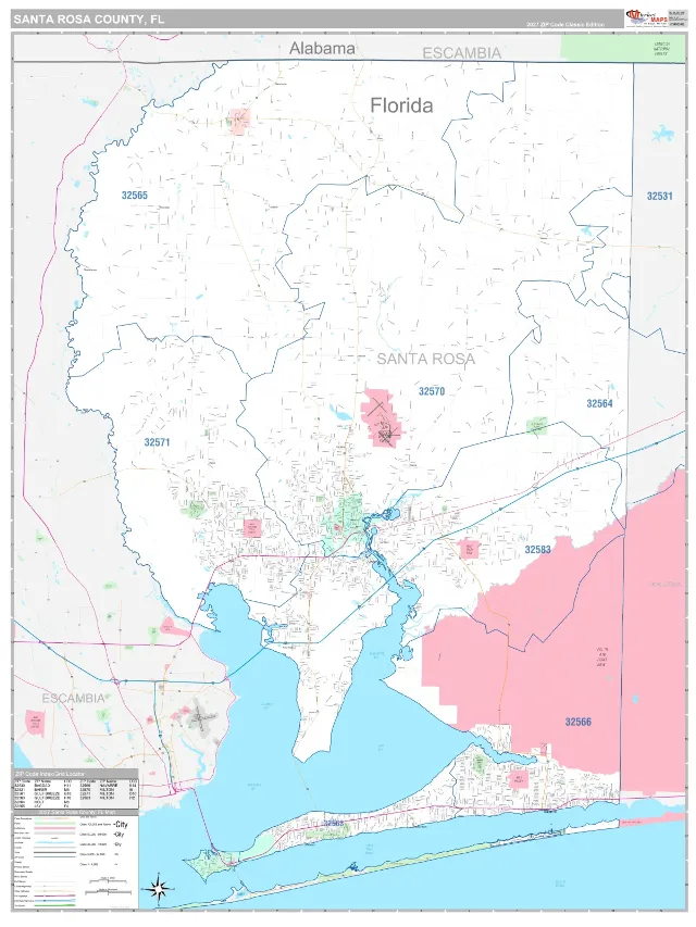 Santa Rosa County, FL ZIP Code Wall Map, Classic style