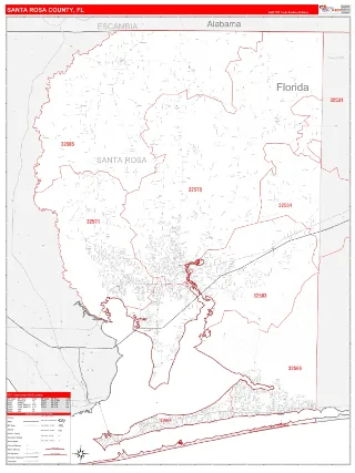 Santa Rosa County, FL RedLine style ZIP Code wall map