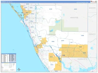 Sarasota County, FL Business Reference style ZIP Code wall map