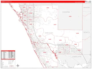 Sarasota County, FL RedLine style ZIP Code wall map
