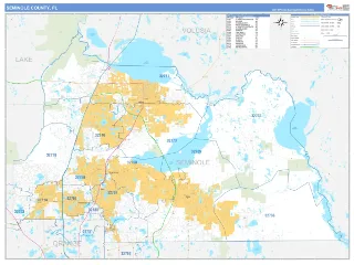Seminole County, FL Business Reference style ZIP Code wall map