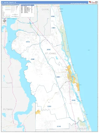 St. Johns County, FL Business Reference style ZIP Code wall map