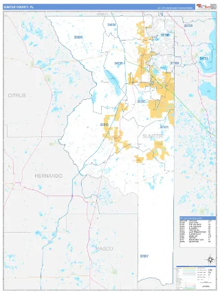 Sumter County, FL Business Reference style ZIP Code wall map