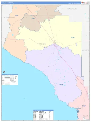 Taylor County, FL ColorCast style ZIP Code wall map
