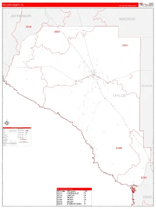 Taylor County, FL RedLine style ZIP Code wall map