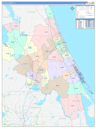 Volusia County, FL ColorCast style ZIP Code wall map
