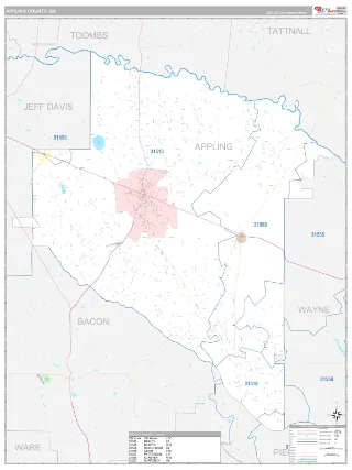Appling County, GA Classic style ZIP Code wall map