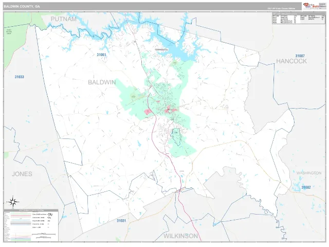 Baldwin County, GA ZIP Code Wall Map, Classic style