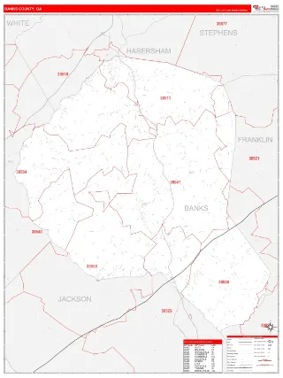 Banks County, GA RedLine style ZIP Code wall map