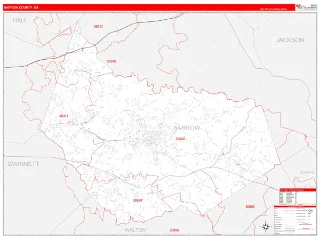 Barrow County, GA RedLine style ZIP Code wall map