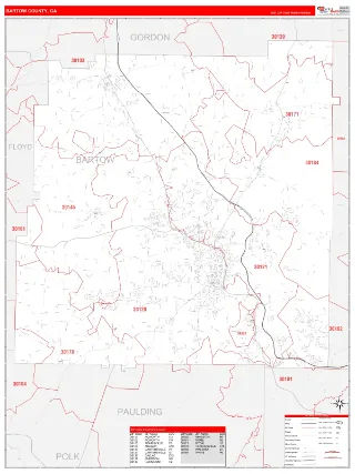 Bartow County, GA RedLine style ZIP Code wall map