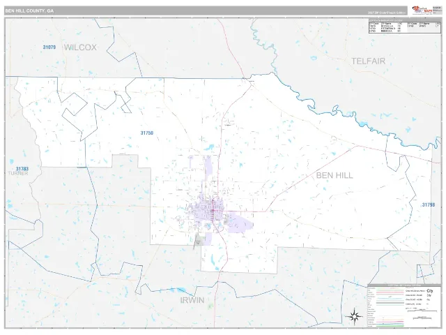 Ben Hill County, GA ZIP Code Wall Map, Classic style