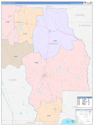Berrien County, GA ColorCast style ZIP Code wall map