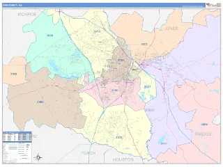 Bibb County, GA ColorCast style ZIP Code wall map