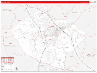 Bibb County, GA RedLine style ZIP Code wall map