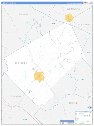 Bleckley County, GA Business Reference style ZIP Code wall map
