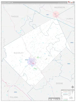 Bleckley County, GA Classic style ZIP Code wall map