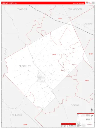 Bleckley County, GA RedLine style ZIP Code wall map