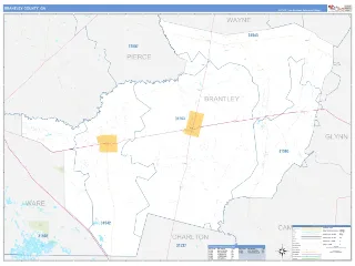 Brantley County, GA Business Reference style ZIP Code wall map