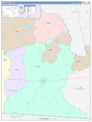 Brooks County, GA ColorCast style ZIP Code wall map