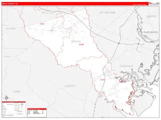 Bryan County, GA RedLine style ZIP Code wall map