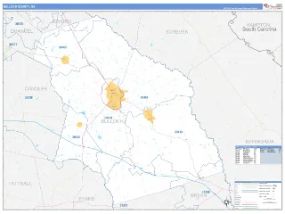 Bulloch County, GA Business Reference style ZIP Code wall map