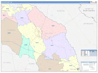 Bulloch County, GA ColorCast style ZIP Code wall map