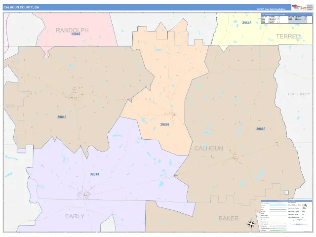 Calhoun County, GA ZIP Code Wall Map, ColorCast style