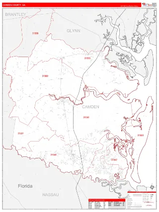 Camden County, GA RedLine style ZIP Code wall map