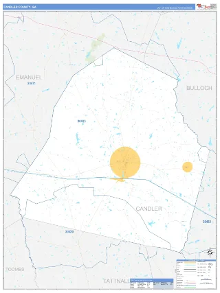 Candler County, GA Business Reference style ZIP Code wall map