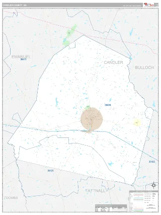 Candler County, GA Classic style ZIP Code wall map